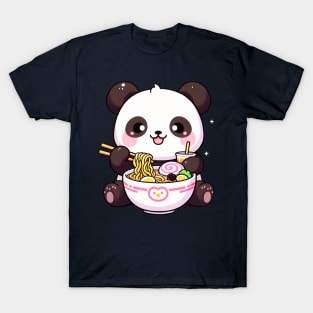 Cute Asian Food Panda Eating Ramen T-Shirt